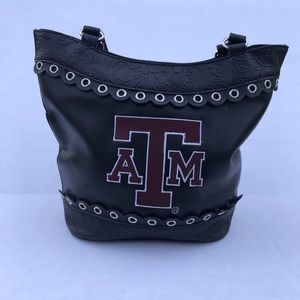 Texas A&M Embossed Leather Black Purse Handbag School Logo Aggies
